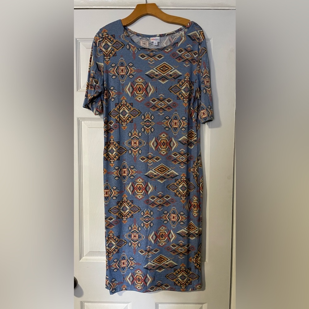 LuLaRoe Blue and Brown Julia Dress size XL